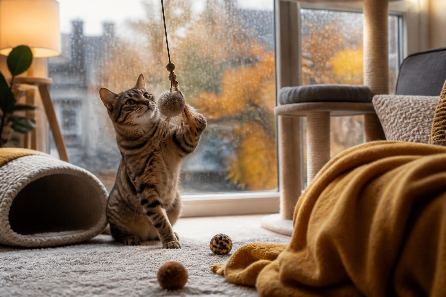 Katzen im Herbst beschäftigen: 9 Ideen gegen Langeweile in der Wohnung